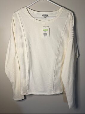 BNWT Wonderly size large white long sleeve textured sweater womens new casual